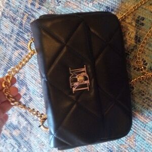 Badgley Mischka Black Quilted Crossbody Bag with Gold Chain